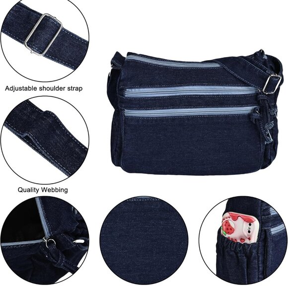 Denim Purse for Women Cotton Large Capacity Casual Crossbody Shoulder Bag - Picture 3 of 6